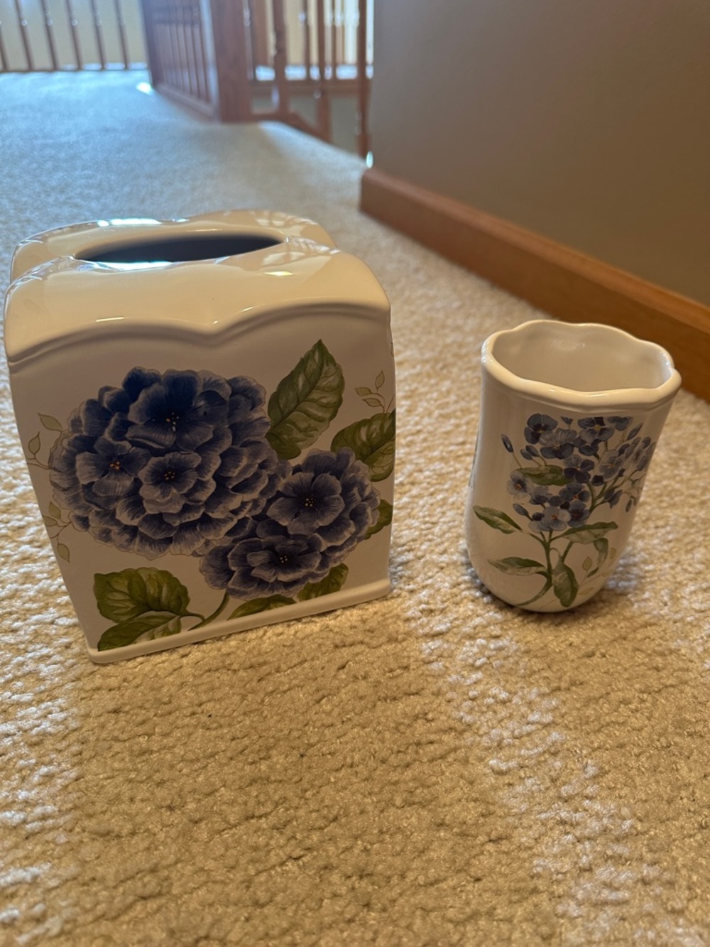 Lenox “Blue Floral Garden” Porcelain Tissue Box Cover & Tumbler/Vase -